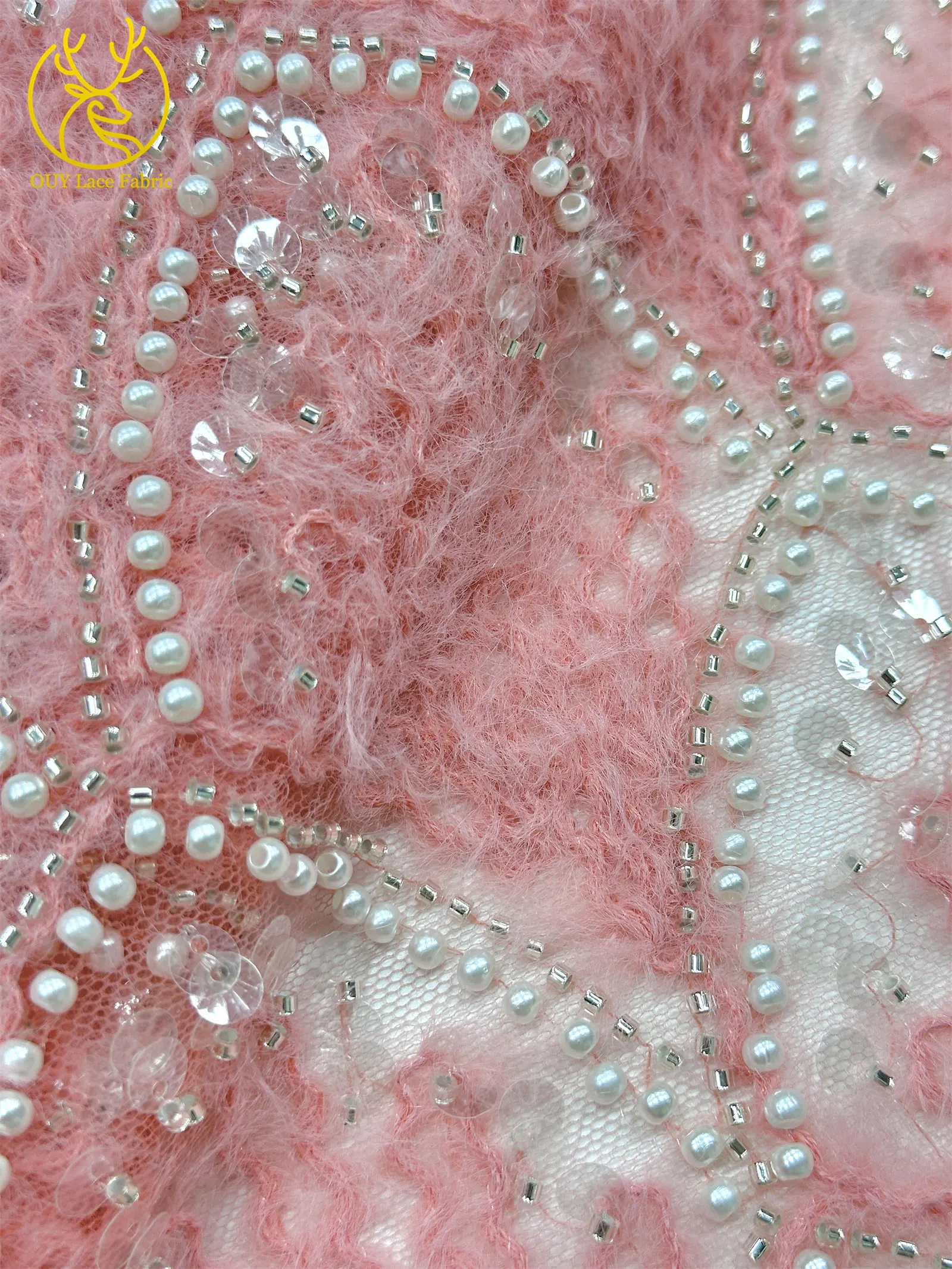 Hochwertiger 3D Nigerianischer Pailletten-Tüll-Spitzenstoff, 5 Yards, afrikanischer handgefertigter Perlen-Spitzenstoff für Damen-Partykleider zum Nähen – Detail 19