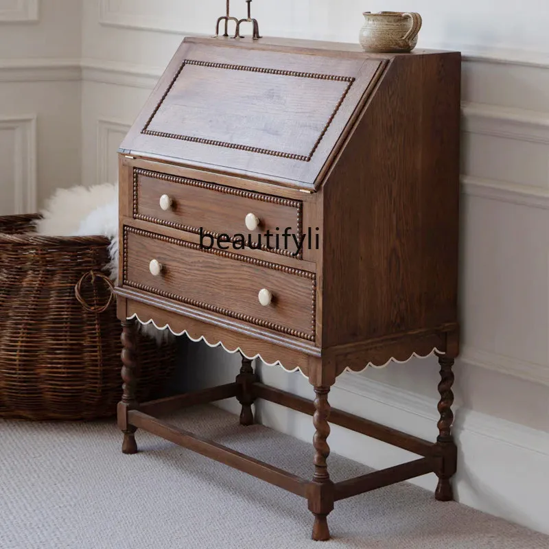 

French medieval style solid wood chest cabinet, living room, bedroom, old retro clamshell, porch cabinet, wabi sandy wind locker