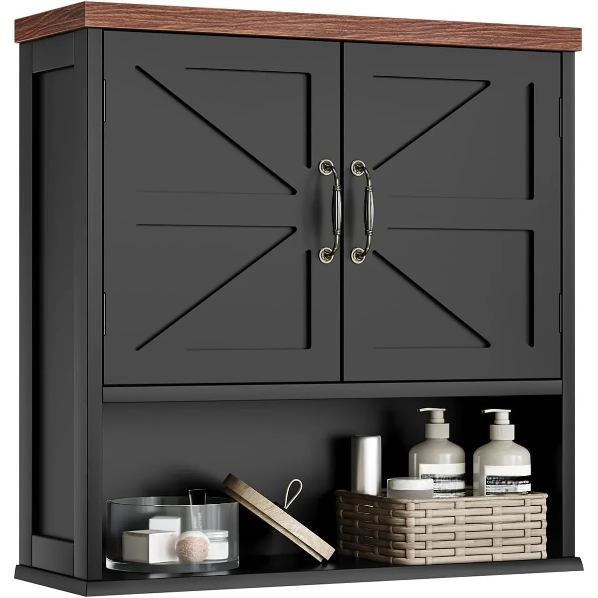 

Farmhouse Bathroom Cabinet Wall Mounted, Black Medicine Cabinet with Adjustable Shelf for Living Room, Laundry Room