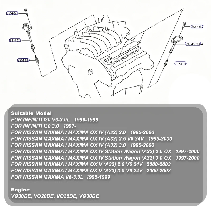Left & Right Ignition Coils For NISSAN MAXIMA QX IV A32 2.0 3.0 1995-2000 V A33 2000-2003  INFINITI I30 22448-31U01 22448-31U06