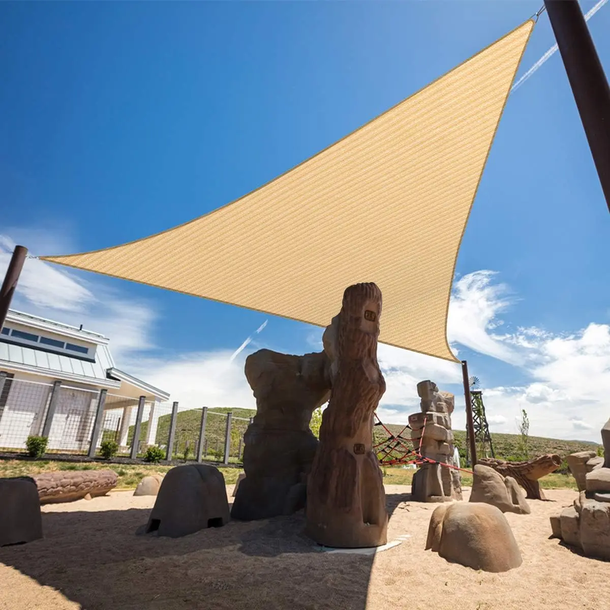 

10x16x19 ft Beige Triangle Sun Shade Sail, 95% UV Block, Heavy Duty for Patio
