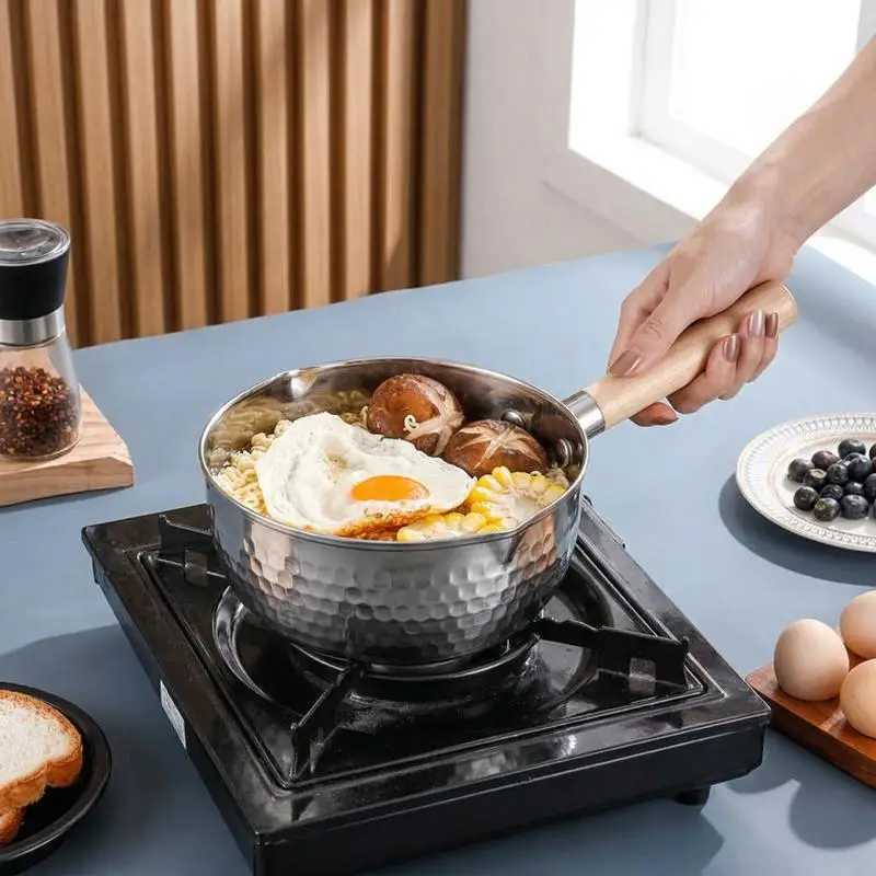 16-20cm Milk Pot Non Stick Stainless Steel With Wooden Handle Home Cooking Saucepan For Soup Milk Baby Food Kitchen