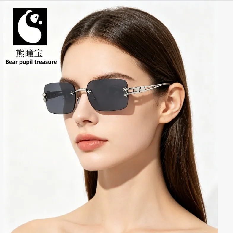 

Unisex Y2K Rimless Rectangle Sunglasses Designer Starry Mirror Lens Fashion Luxury Brand Eyewear For Men Women vintage