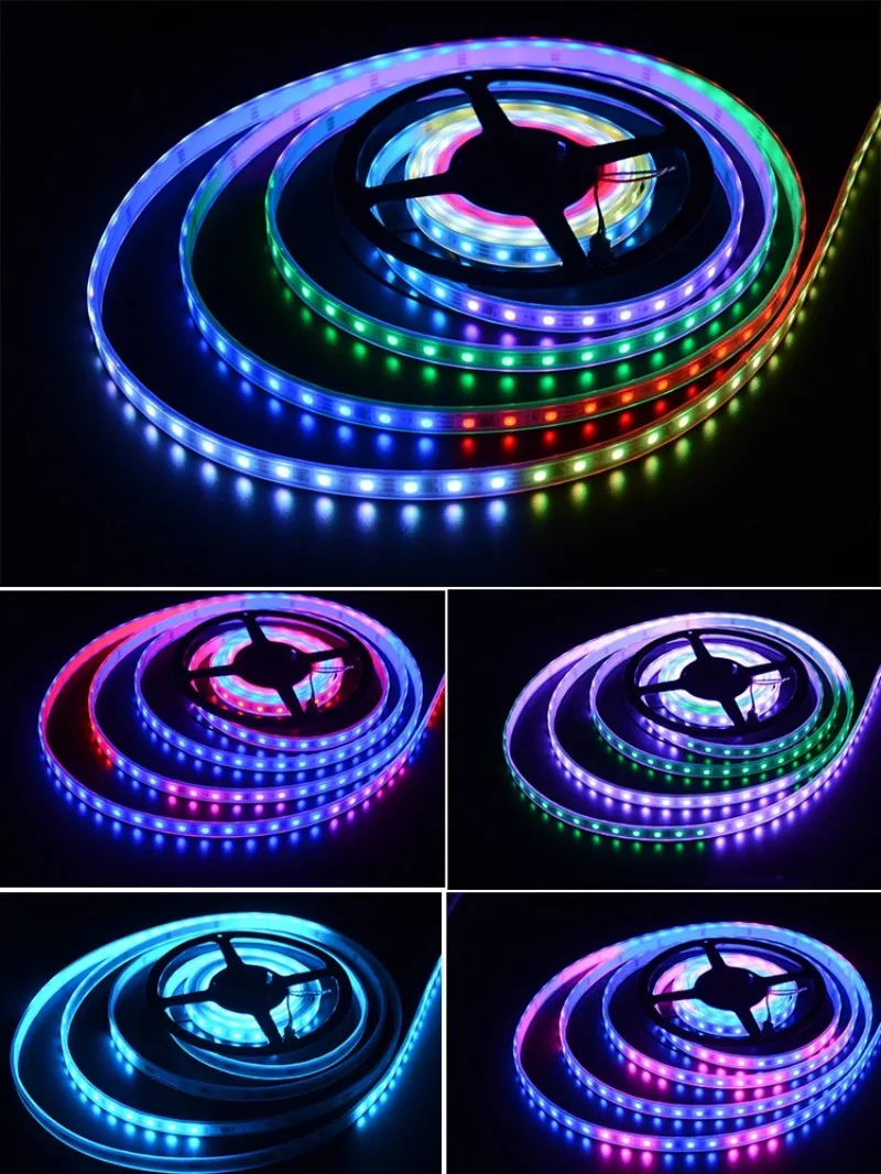 Imagem -06 - Impermeável Pixel Led Strip Fita Flexível Pcb Fita Endereçável Controle ic Leds mm 10 mm dc 24v Ws2811 5050 Rgb 60 84 Leds m 5m