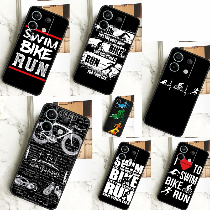 Swim Bike Run Triathlon Case For Xiaomi Redmi 12 13 C 9C 10C Redmi Note 13 Pro 9 10 11 12 9S 10S 11S 12S Back Cover