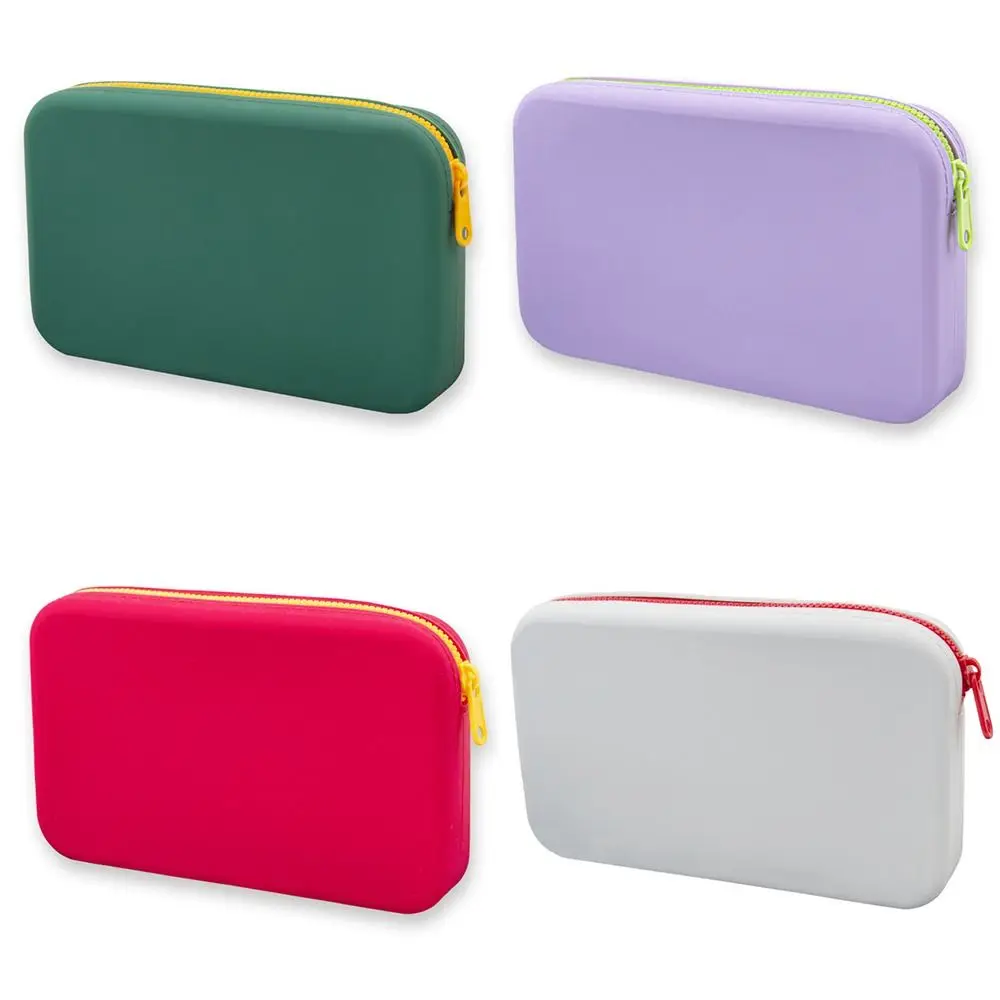 Cute Large Capacity Silicone Storage Bag Solid Color Contrasting Colors Square Cosmetic Bag Coin Money Bags Men