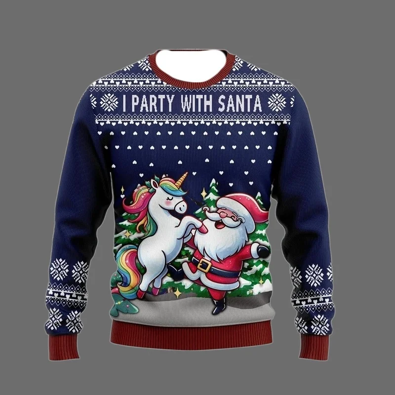 패션 유니콘 어글리 크리스마스 스웨터 트렌드 남녀 공용 3D 프린트 크리스마스 스웨트셔츠 캐주얼 스트리트웨어 오버사이즈 풀오버 트랙슈트