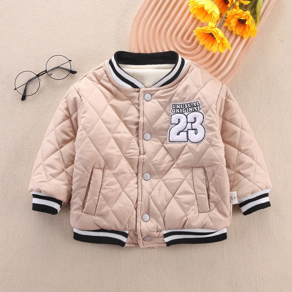 Winter New Product Single piece Cotton Jacket Warm Trendy Children 0-4 Year Old Boys and Girls Embroidered Letter Color blocked