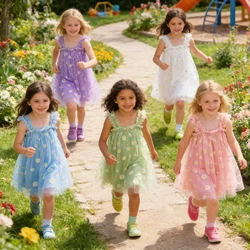 Summer Baby Girls Sling Princess Dress Lace Party Birthday Vestidos Infant Children Casual Lovely Solid Red Dresses 2 3 6 Yrs