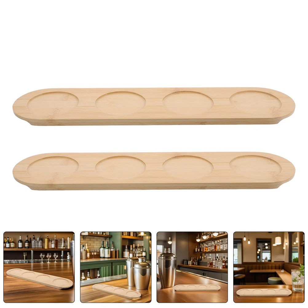 

2Pcs Wood Tray Natural 4-Slot Whiskey Glass Holder Suitable for Bars Ktv Home Wine Beer Cocktail Flight Board Drink Coaster