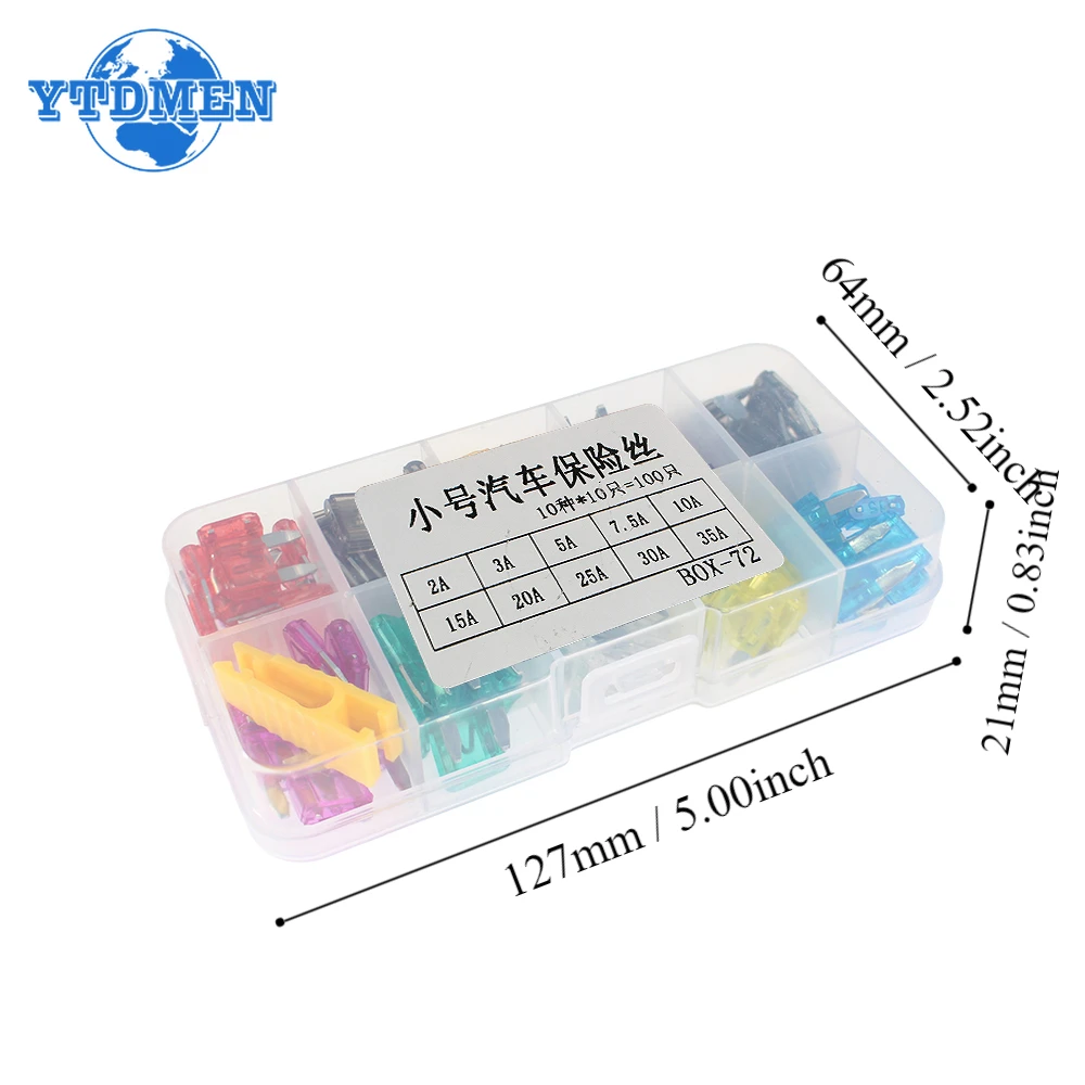 10pcs 100pcs Car Fuse Assortment Set Profile Small Size Blade Type Fuse Auto Car Truck 2A-40A with Clip
