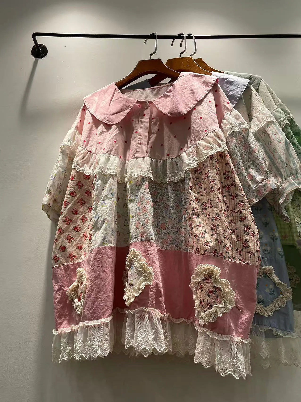 

Summer Women's Loose ort Sve irt Doll Collar Floral Lace Trim Splice Oversize Pullover Cotton Casual Busin irt