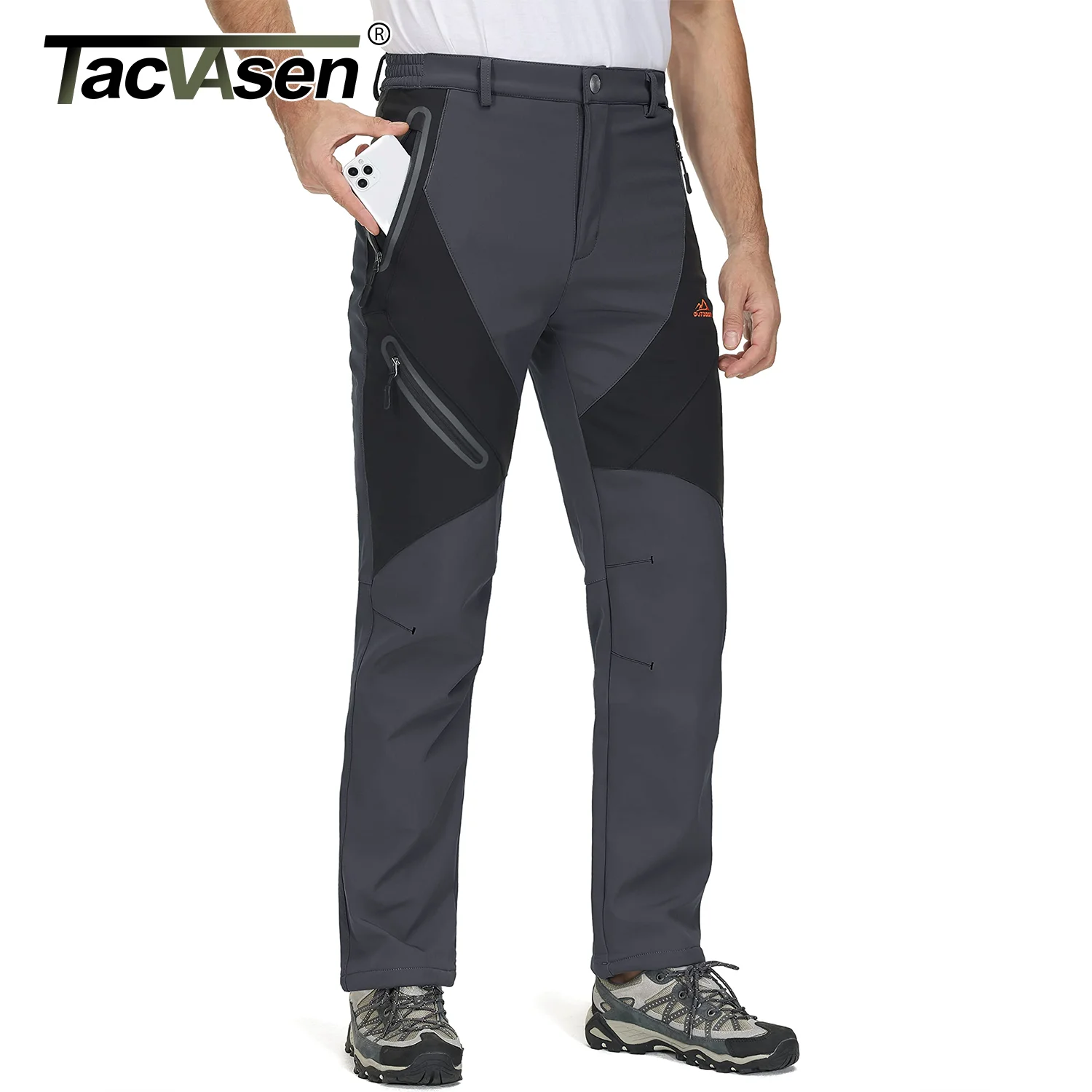 

TACVASEN Winter Ski Pants Mens Hiking Warm Fleece Lined Pants Waterproof Windproof Zipper Pockets Pants Softshell Work Trousers