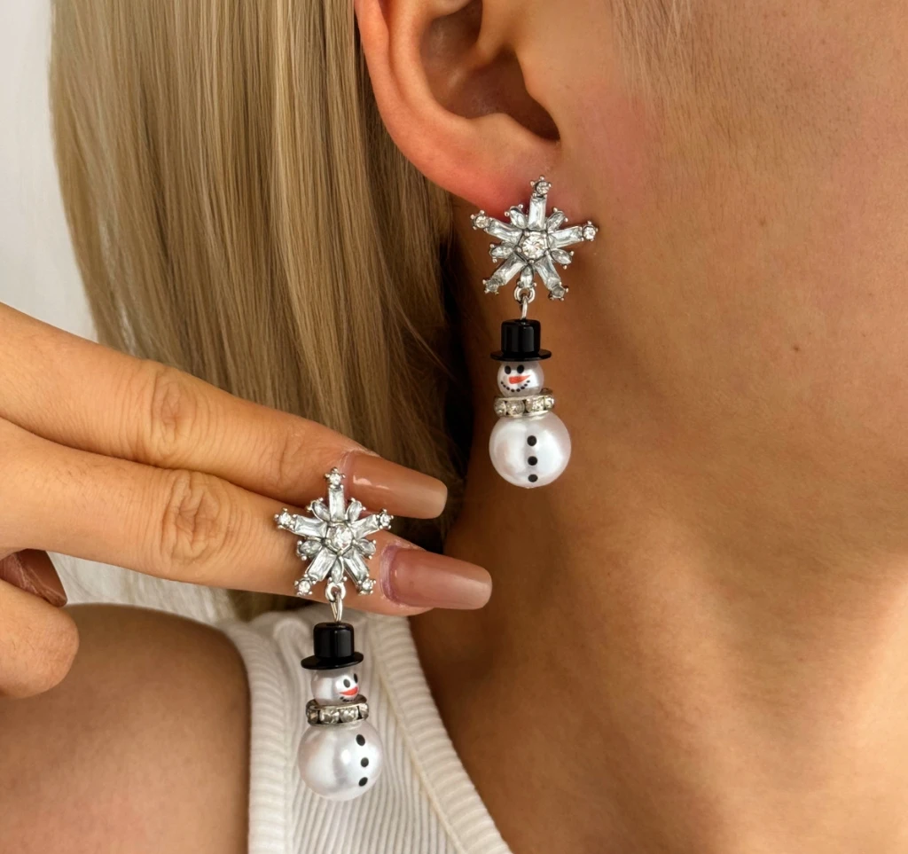 

Adorable Christmas Themed Snowman Earrings for Women Penguin Snowflake Rhinestone Acrylic Different Styles Ideal Jewelry