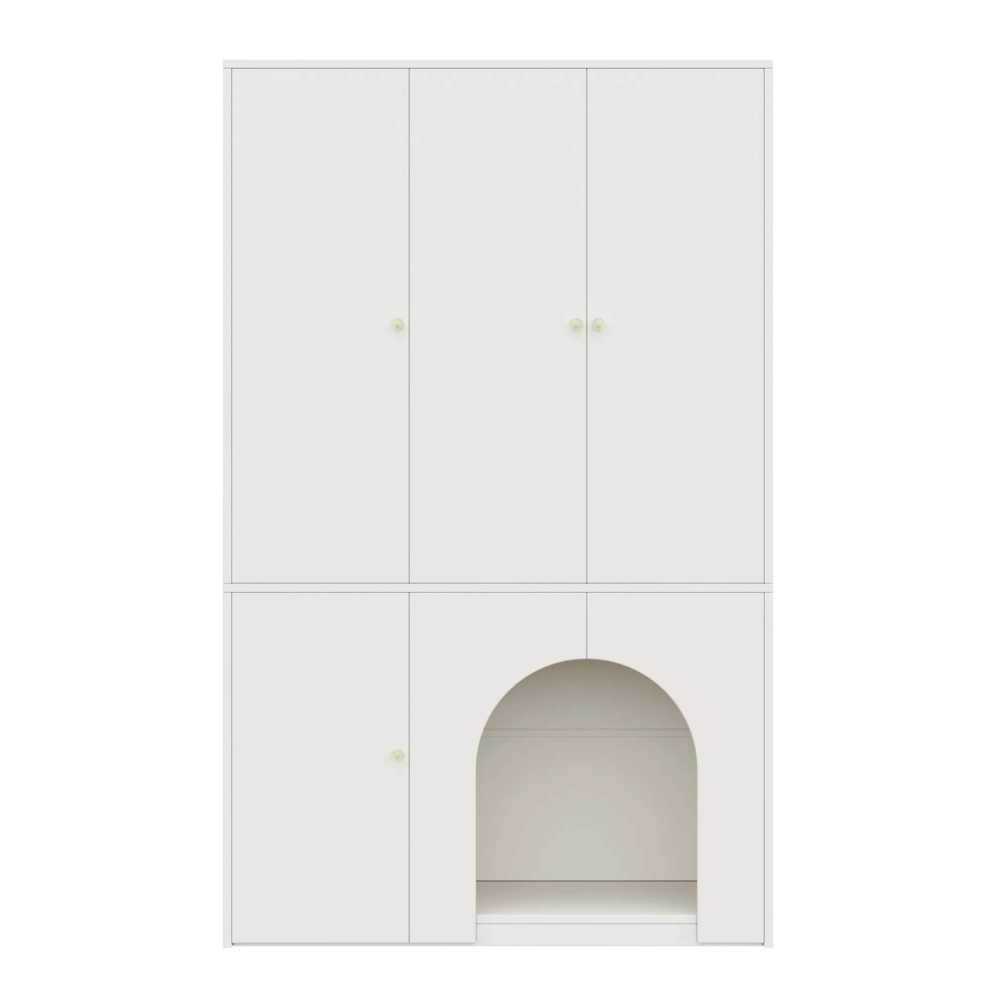 Armario Blanco de 3 Puertas con Espacio Integrado para Mascotas y Niños, 120×50×200 cm
