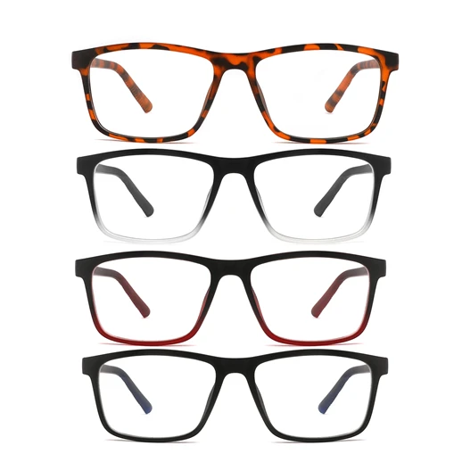 

4 Pack Men's Blue Light Blocking Reading Glasses, Classic Square Tr90 Presbyopic Eyeglasses +1.0~+4.0