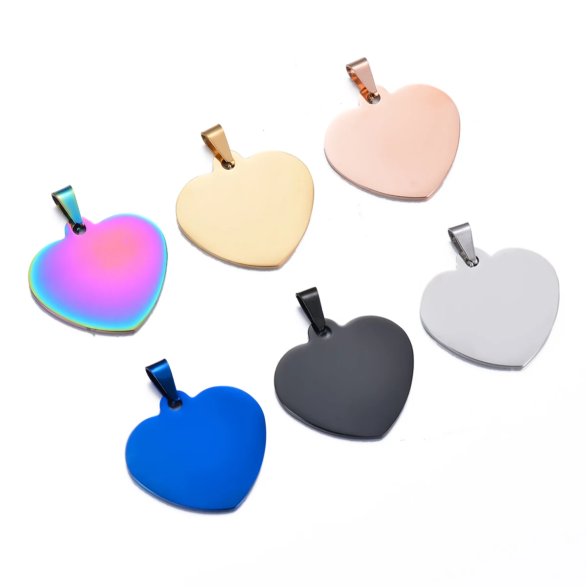 5Pcs Stainless Steel Heart Dog Tags Pendant ID Necklace Unisex Jewelry 6 colors double side polish