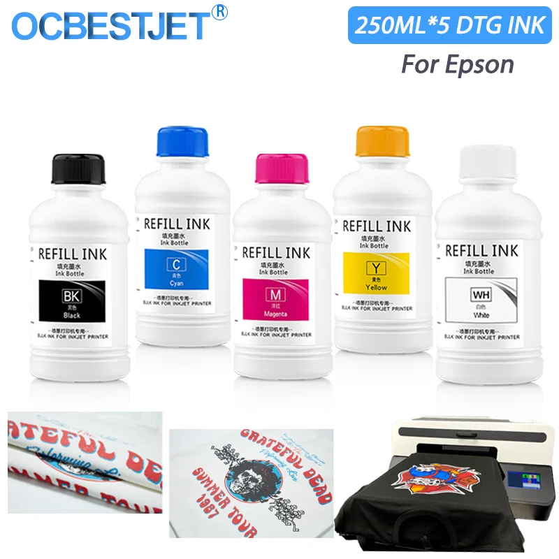 

250ML*5 DTG Ink For Epson T50 P50 R290 R330 1390 1410 L800 L1800 R1900 R2000 For DX5 DX6 DX7 DX9 DX10 Printhead DTG Printer