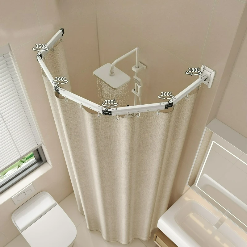 Foldable Curved Shower Curtain No Drill Waterproof Invisible Bathroom Partition for Wet Dry Separation Modern Home Decor Set