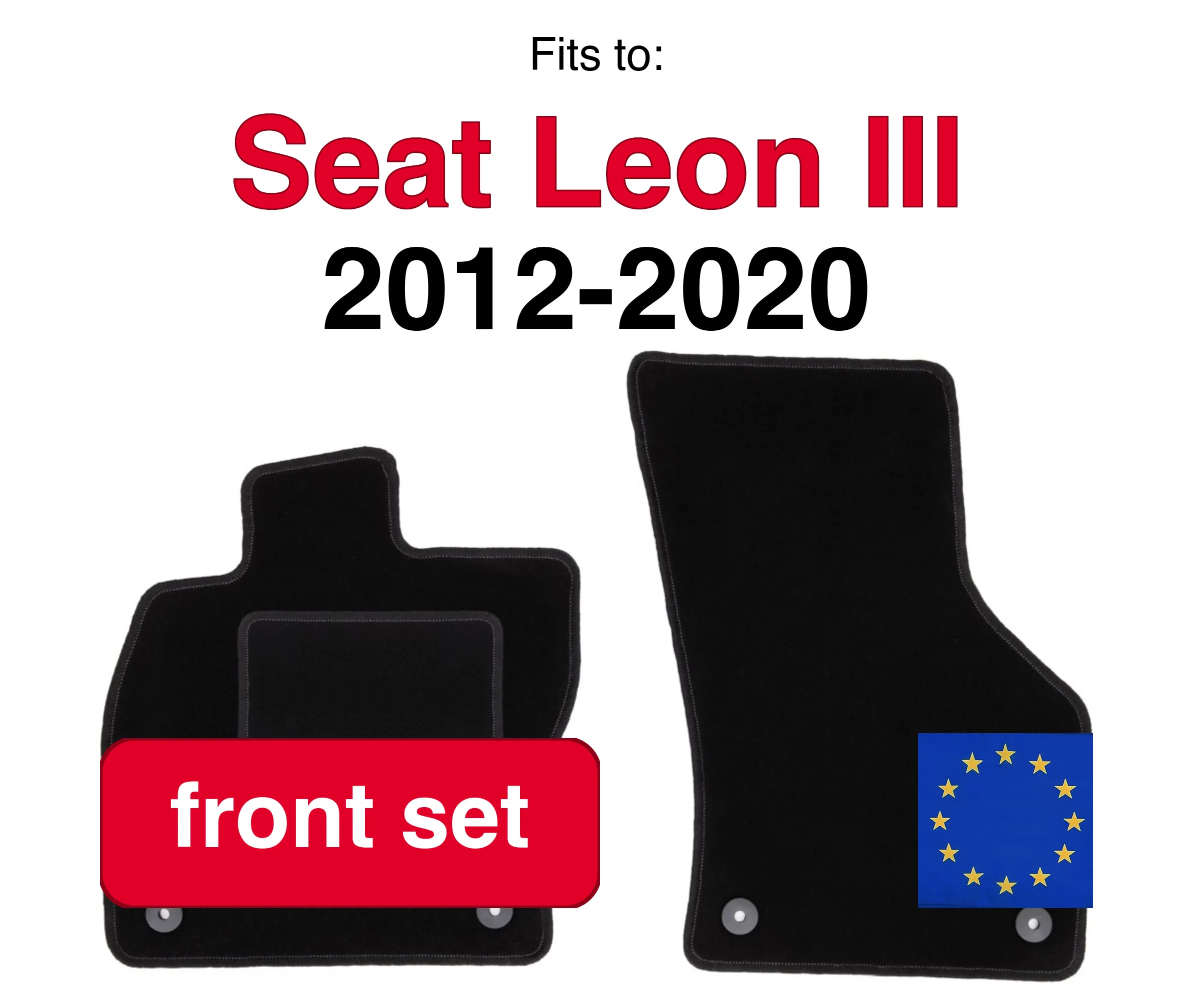 Image of Auto-Velours-Fußmatten vorne für Seat Leon III Schrägheck (2012-2020) Variant Kombi (2012-2020) - Schwarz (2 Stück) Set Vorderfußmatten fürs Auto