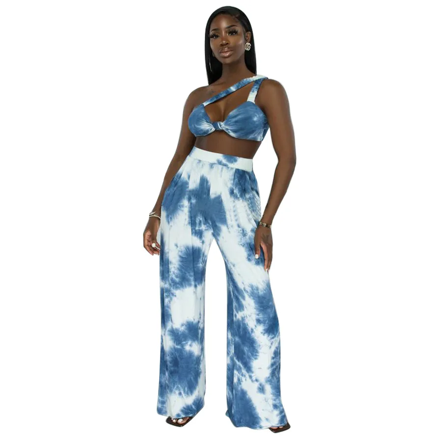 Women's Tie Dye Printed Wide Leg Pants Set, Stylish and Casual Two-piece Set, 2025 Summer