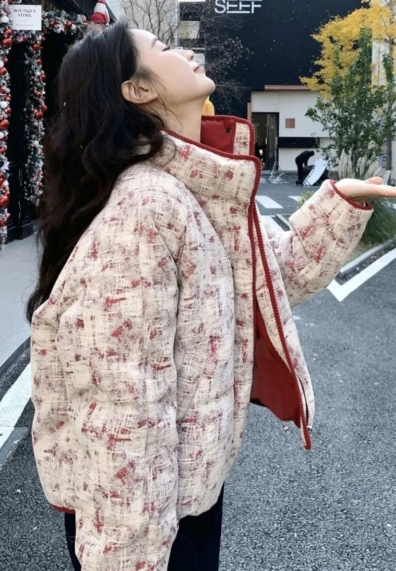

Korean Winter Women Jacket 2025 Fashion Stand Collar Corduroy Spliced Cotton Padded Women's Short Popular Thick Coat w1738