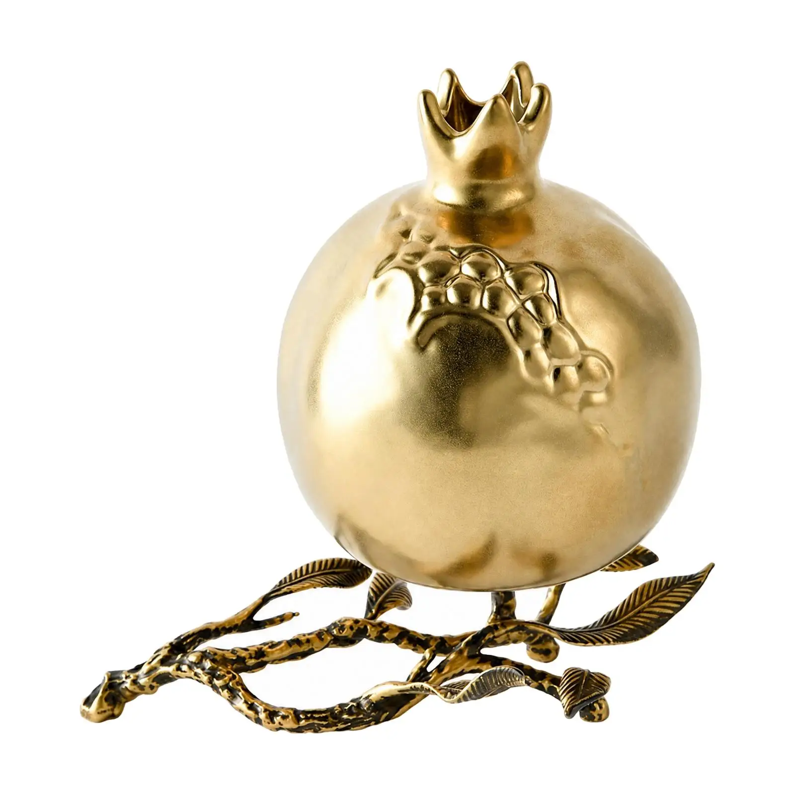 Refined Pomegranate Ceramic Vase Carved Leaf Branch Base Lustrous Finish Flower Vase for Living Room Office Display