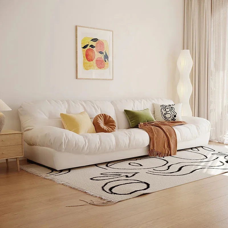 Modern Minimalist Cream Fabric Sofa for Living Room - Wabi-Sabi Style Straight Row Design