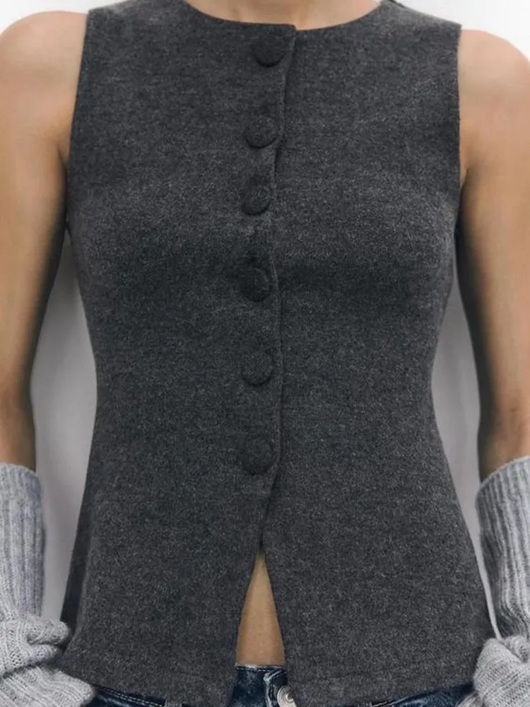 

Summer 2025 Women's Slim Fit Vest Sle Svel round Ne Top Soft Material Faionable Casual Color Single Button