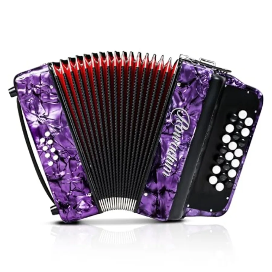 

Аккордеон с 22 клавишами и 8 басами, легкий, для начинающих и взрослых, яркий фиолетовый дизайн для удобного обучения.
