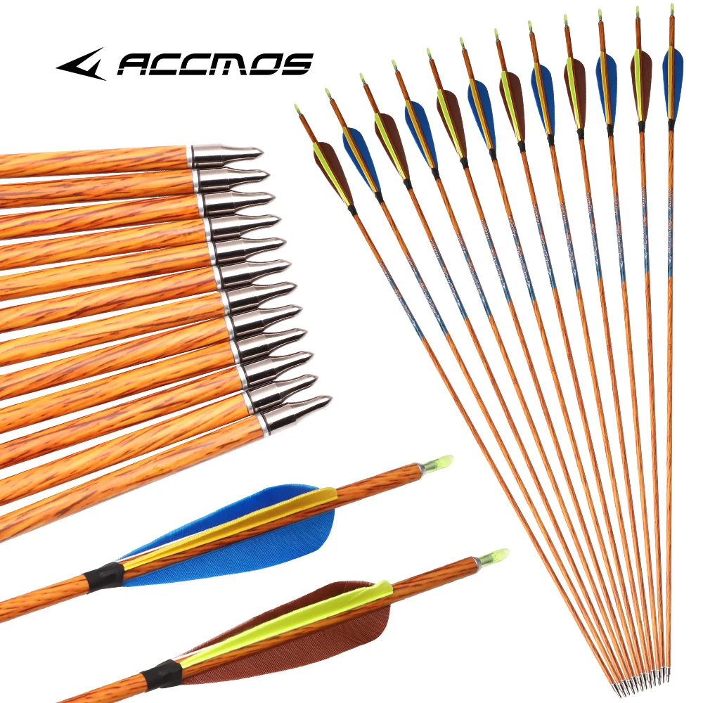 

id6.2 Pure carbon arrow shaft spine300/400/500/600/700-33in 350/450/550-32inch wood Skin Arrow tube have 4inch Feather hunting