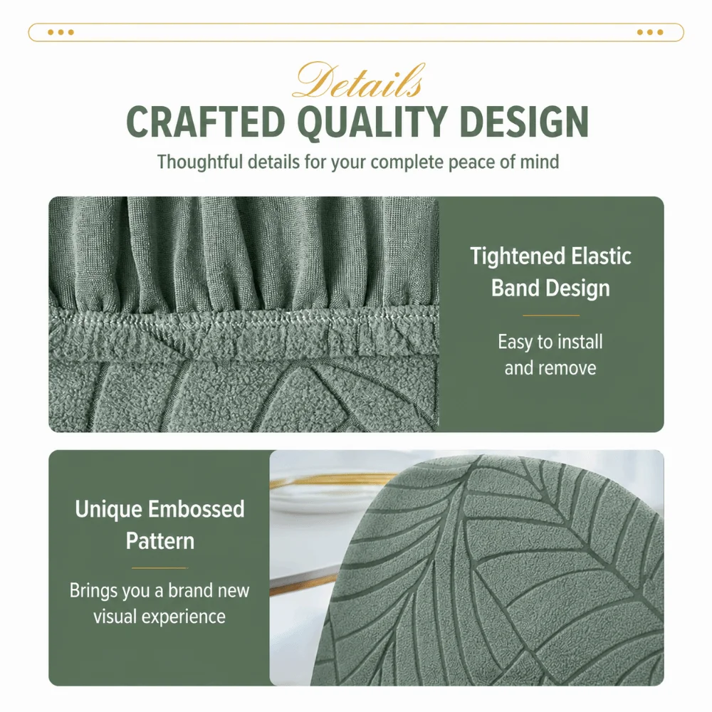 Leaf Jacquard Chair Seat Slipcover Solid Color Elastic All-inclusive Armless Shell Chair Case Dust-proof Stretch Spandex