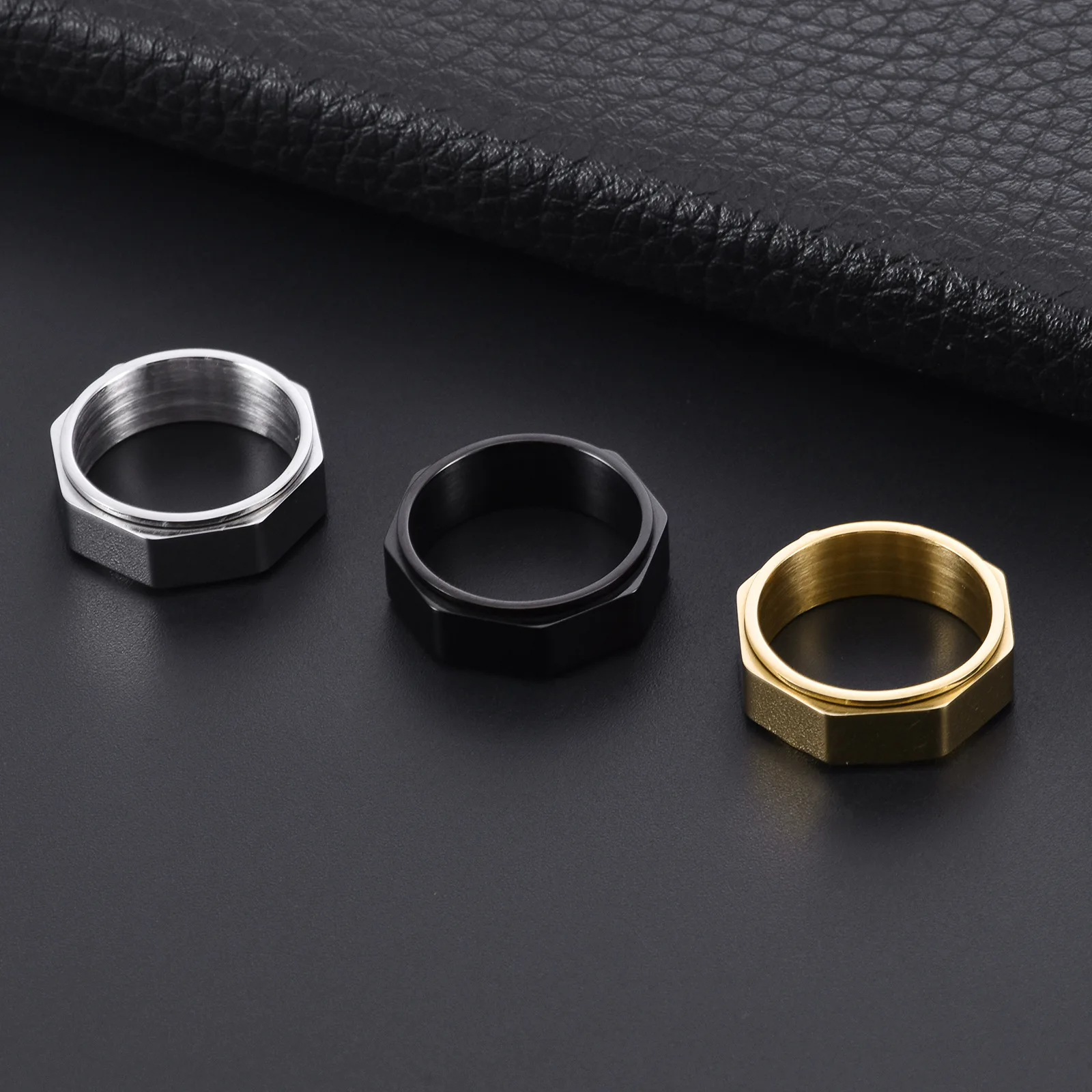 New 8mm Octagon Stainless Steel Ring Nut Shape Relieving Anxiety Decompression Neutral Spinner Ring Anillo Antiestres