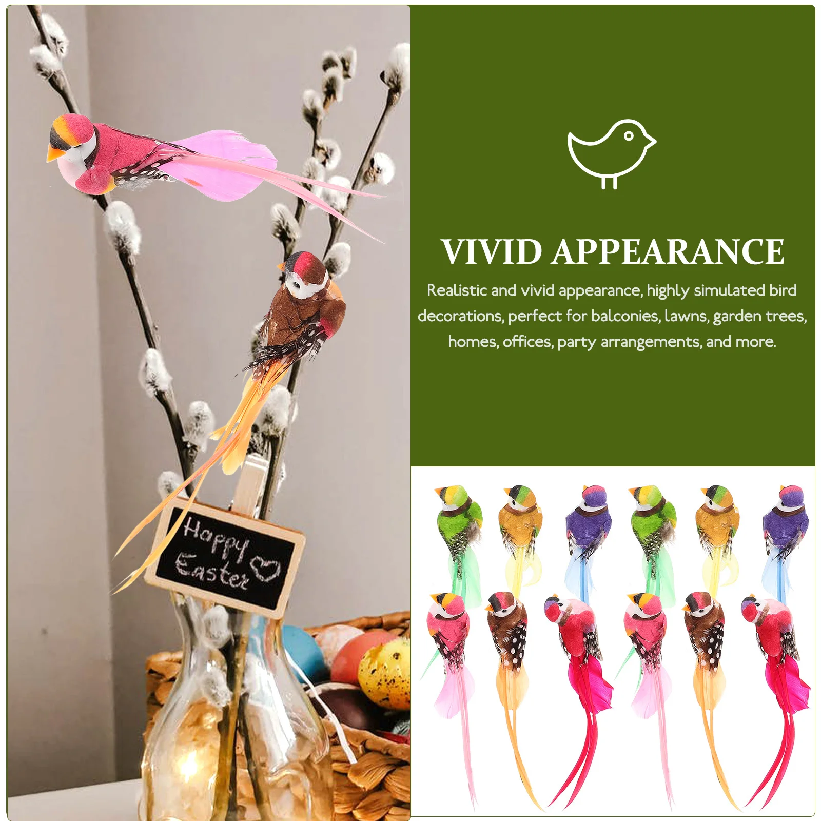 

12 pcs Realistic Foam Fake Ornaments Fine Workmanship For Garden Tree Balcony Lawn Office Party Decorative Birds Simulation