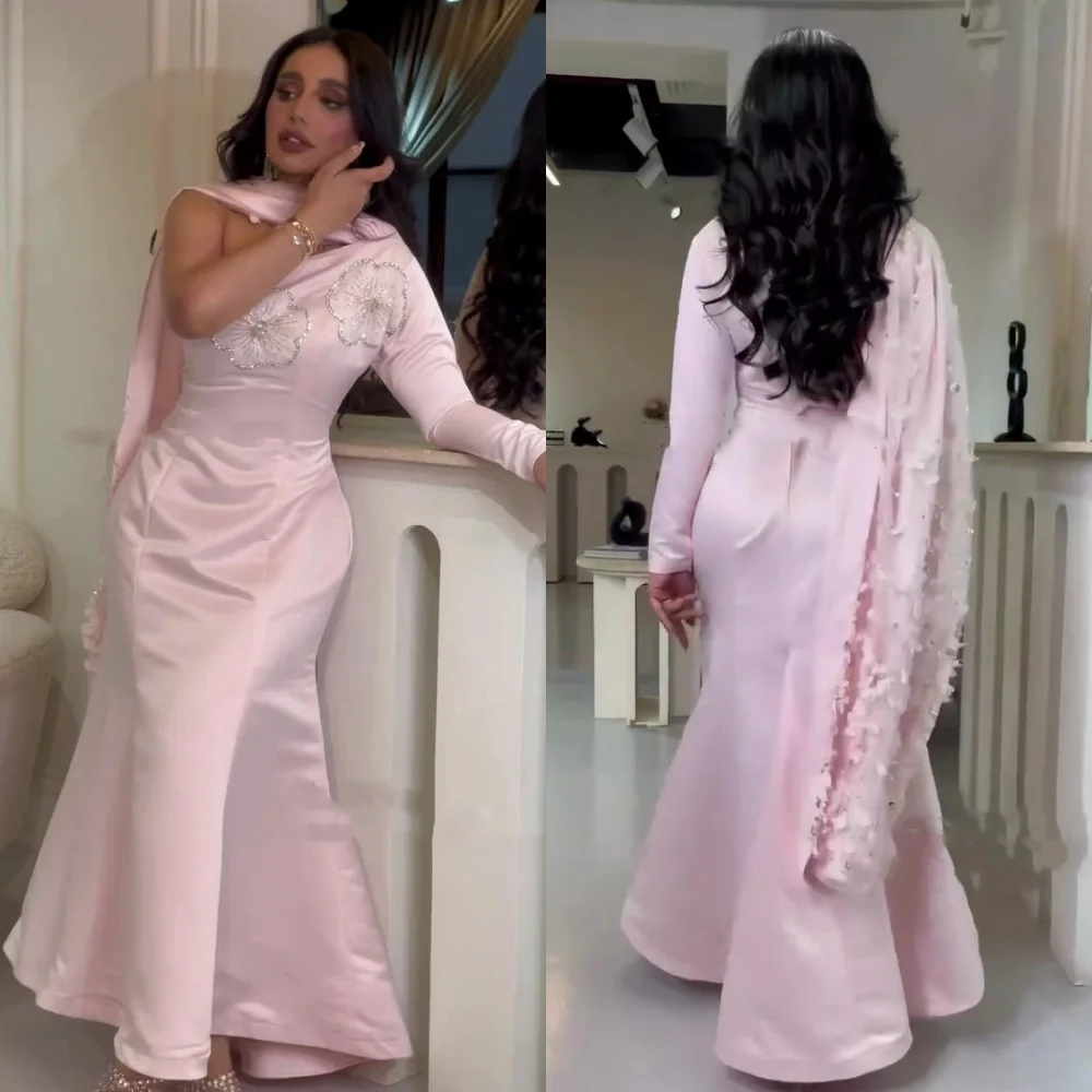 Maßgeschneiderte formelle Charmeuse-Falten-Pailletten-Meerjungfrau-One-Shoulder-lange Kleider, maßgeschneiderter Anlass, Promi, hohe Qualität