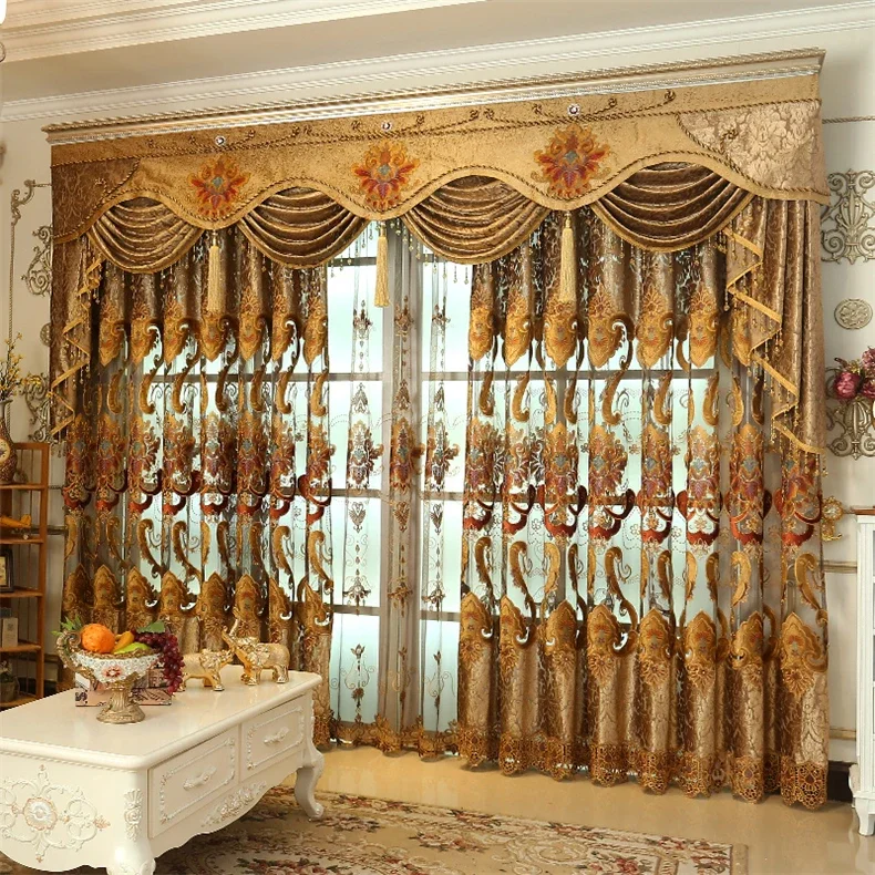 High Quality Luxury Elegant Room Curtains Valance Custom Made Window Curtains for Living Dining Room Bedroom Villa Hotel Study