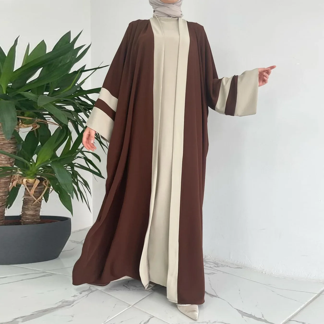 

Dubai Abaya Sets Middle East Abayas Dress Muslim Women Long Robe Eid Ramadan Kimono Cardigan Kebaya Islam Clothing Matching Suit