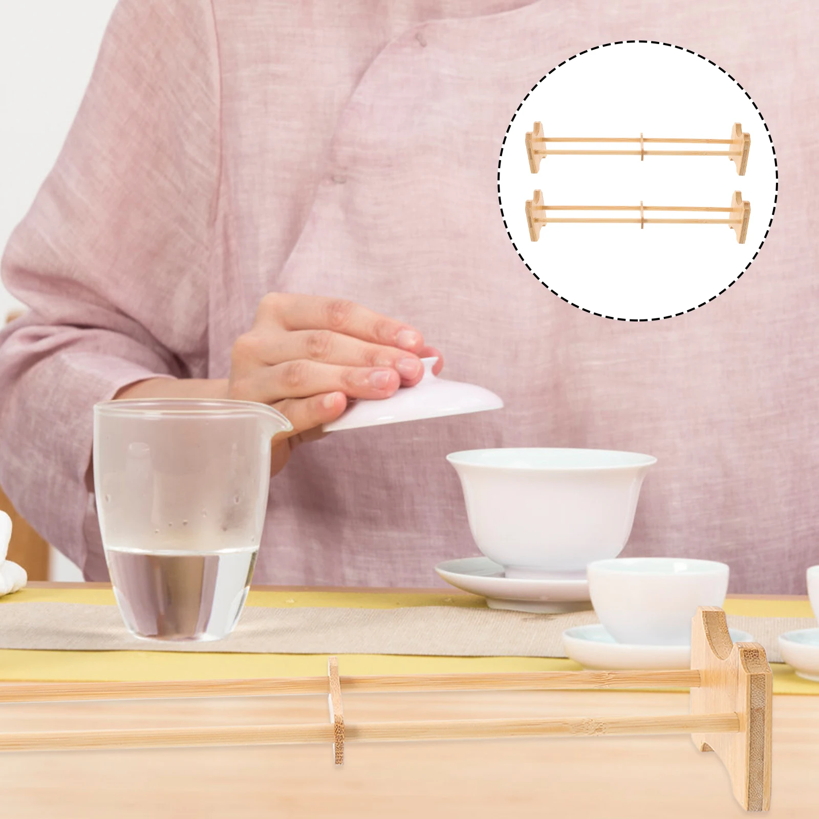 

2Pcs Bamboo Cup Holders Elegant Teacup Storage Rack Hollow Shape Drying Racks High Quality Safe Creative Unique