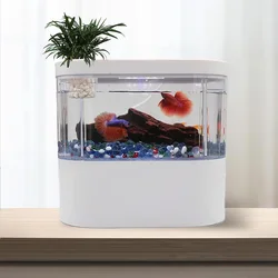 생화학 여과 시스템을 갖춘 USB 미니 데스크탑 수족관 물고기 탱크 LED 라이트 Betta 물고기 생태 물주기 금붕어 탱크