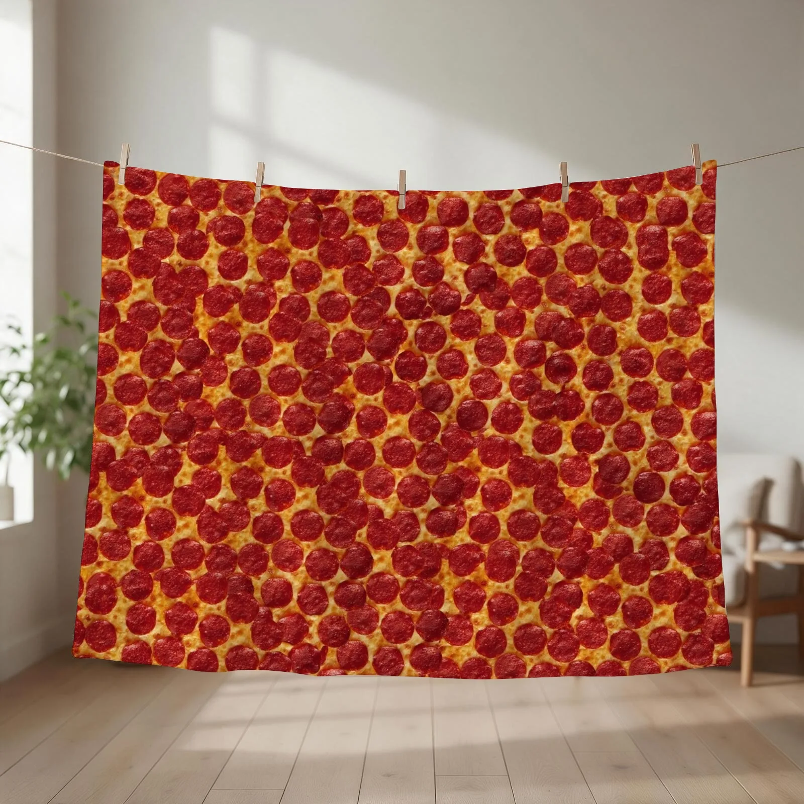 Funny Pepperoni Pizza Food Blanket Throw Blanket couch cozy soft plush fuzzy picnic outdoor blanket