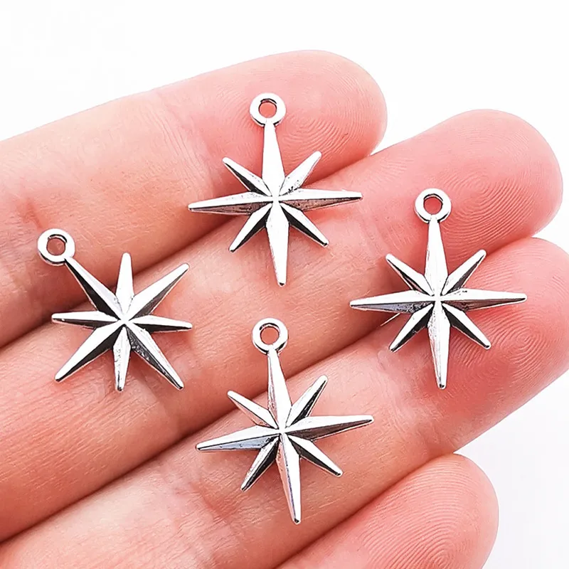 

20pcs/lot 20*23mm Classics Eight Pointed Star Charms For Jewelry Making DIY Jewelry Findings Antique Silver Color Alloy Charms