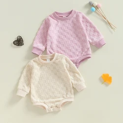 2024-05-27 Lioraitiin Baby Boys Girls Romper Cute Long Sleeve Crew Neck Checkerboard Bodysuit Newborn Fall Playsuit