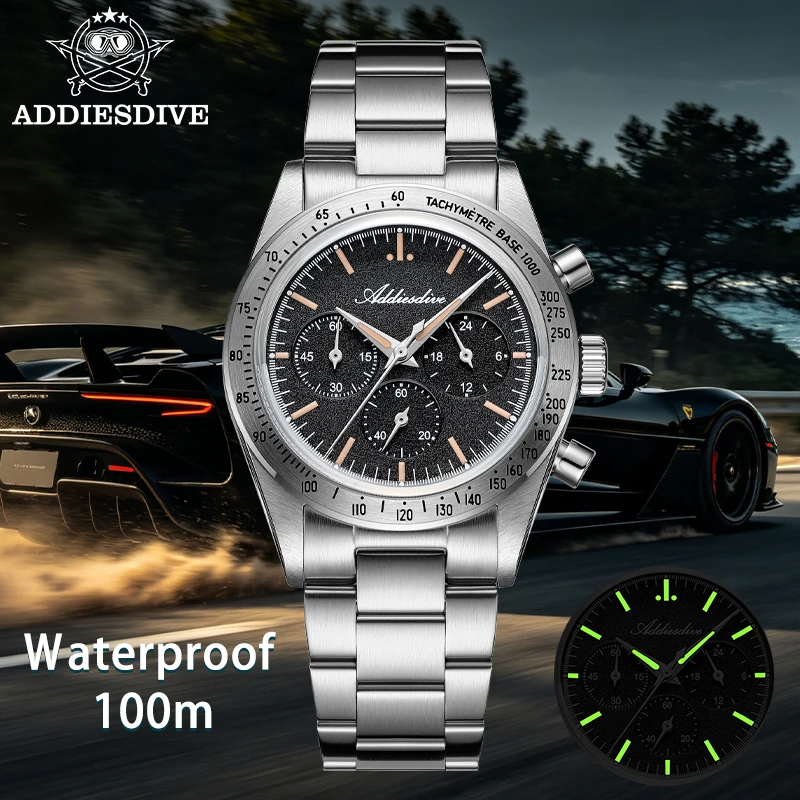 ADDIESDIVE Bubble Mirror Glass Men's Diver Quartz Watch Chronograph Super Luminous 10Bar Waterproof Luxury Wristwatches AD2552