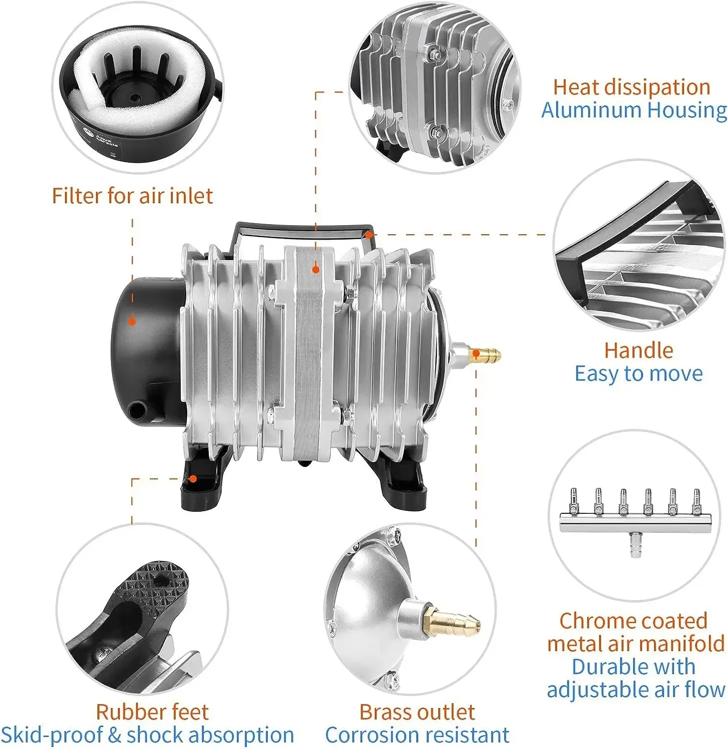 18W 25W 35W E-magnetyczna pompa powietrza o dużej mocy Pompa tlenowa do stawu rybnego Sprężarka do stawu Aerator powietrza Pompa Akwarium bąbelkowe