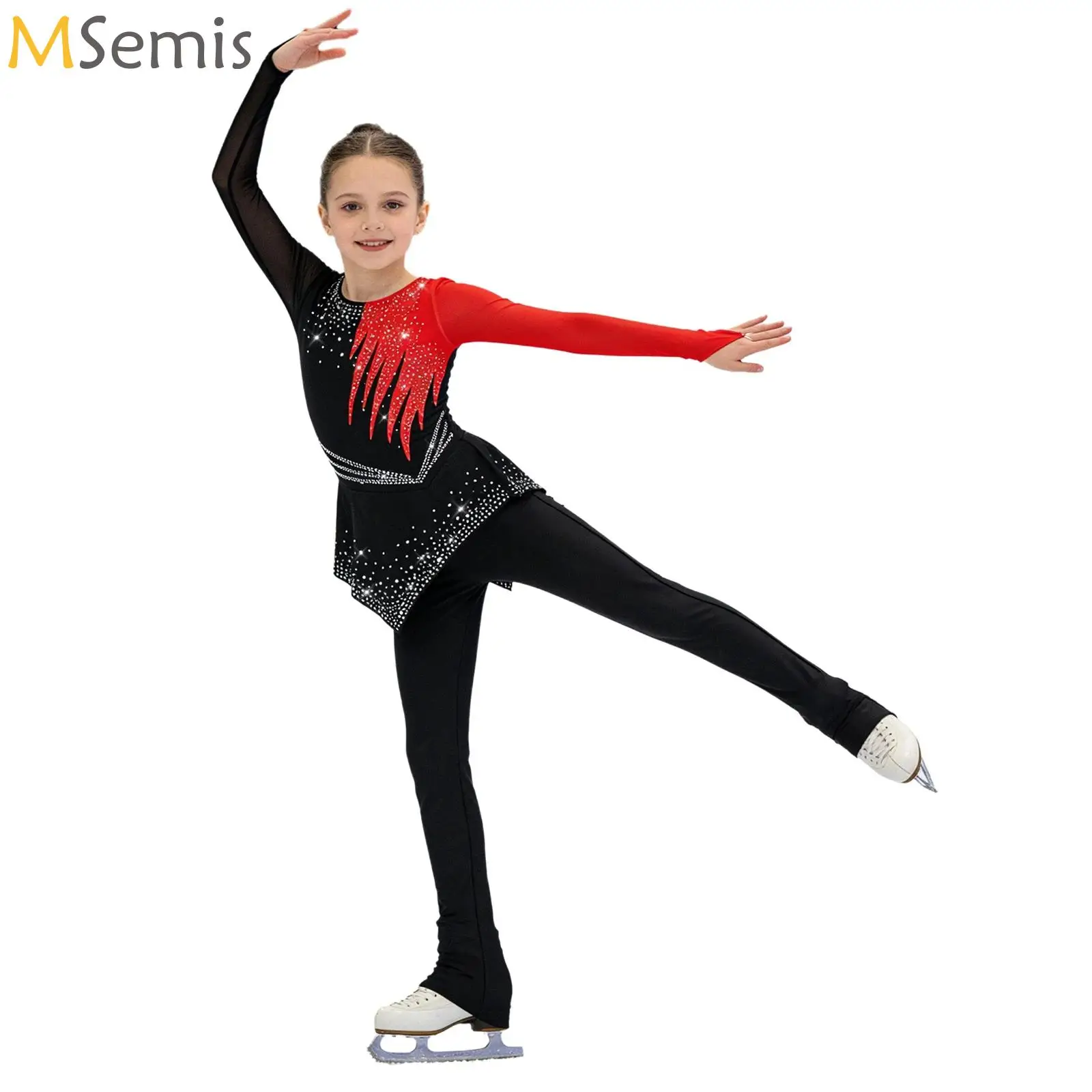 

Kids Girls Figure Skating Rhythmic Gymnastics Leotard Jumpsuit Dress Asymmetrical Shiny Rhinestones Peplum Bodysuit Ballerina