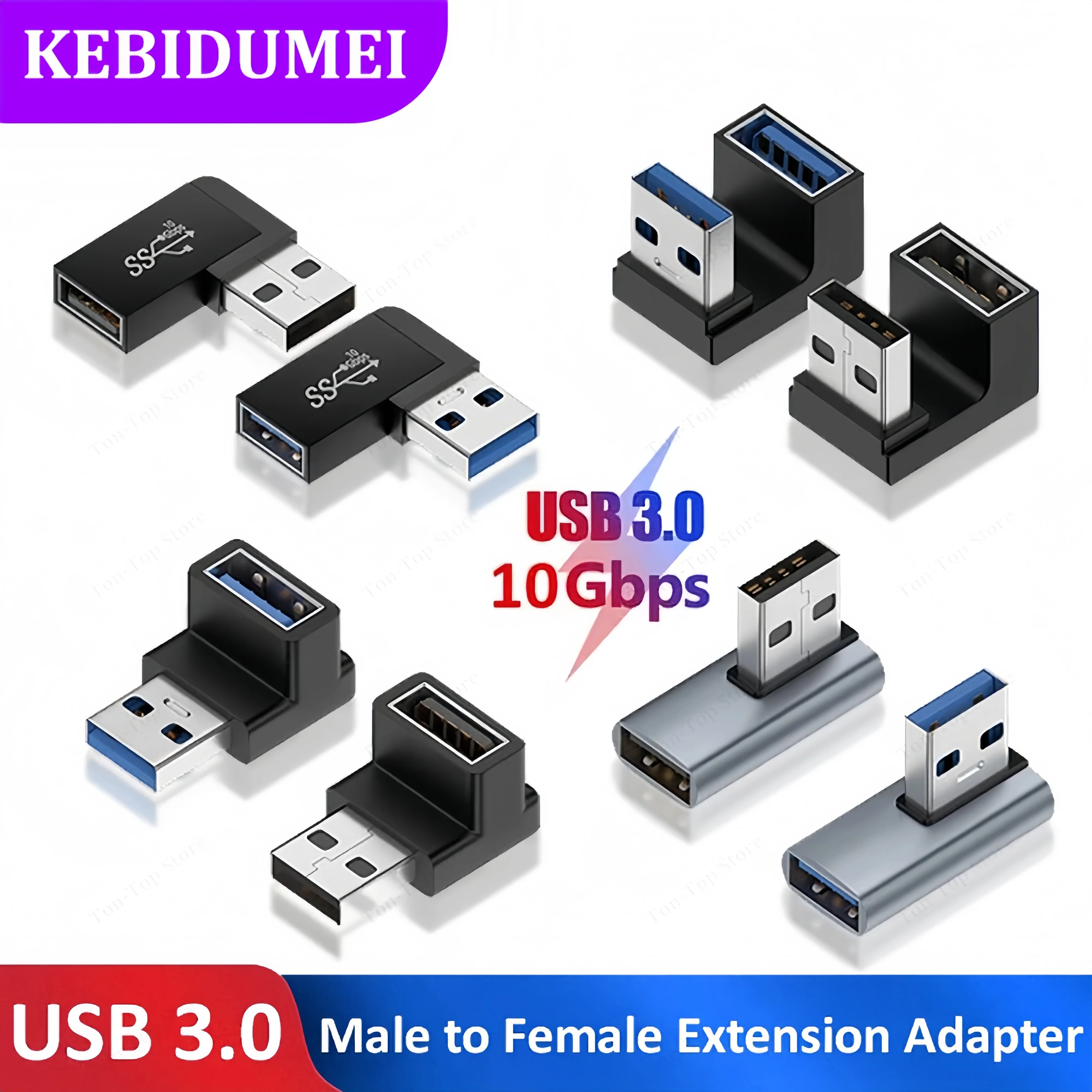 10Gbps USB 3.0 Extension Adapter 90 Degree Right Angle OTG Adapter USB3.0 Male to Female Extension Adapter Connector for Macbook