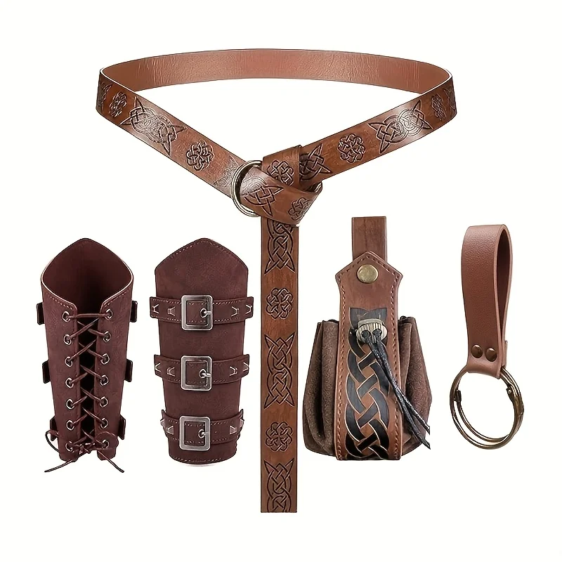 

Retro Leather Embossed Belt Accessory Set BagLARP Halloween Costume Accessories Renaissance Party Performance Cosplay Props