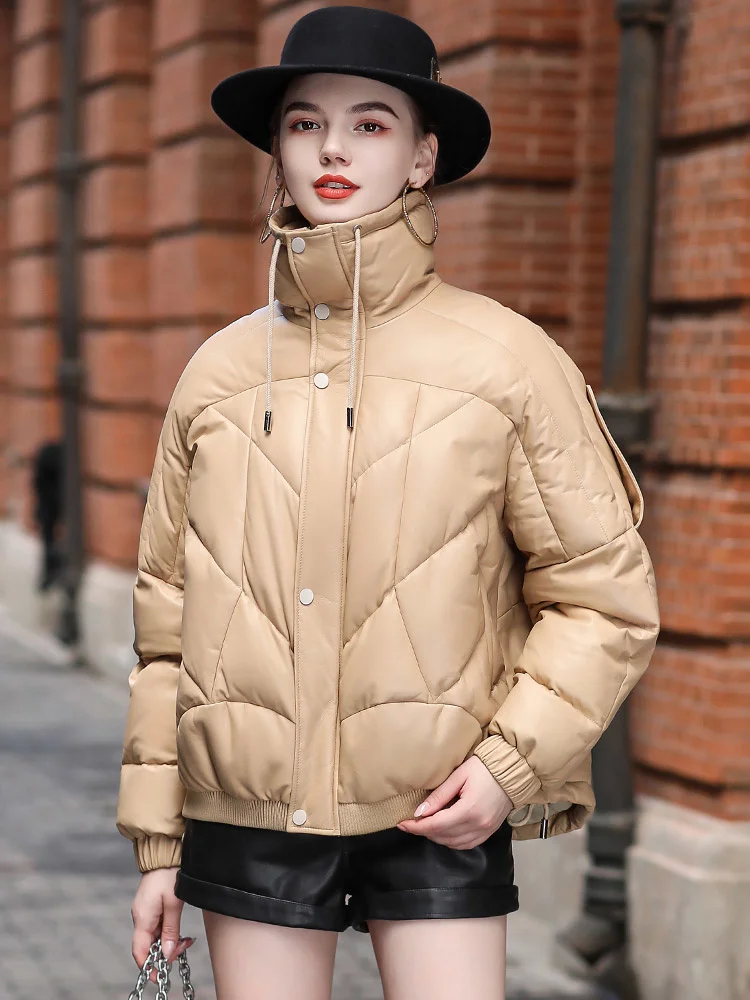 

2023 Genuine Patty Fashion Leather Goose Down Suit Women's Short Winter New Sheepskin Casual Loose Down Jacket