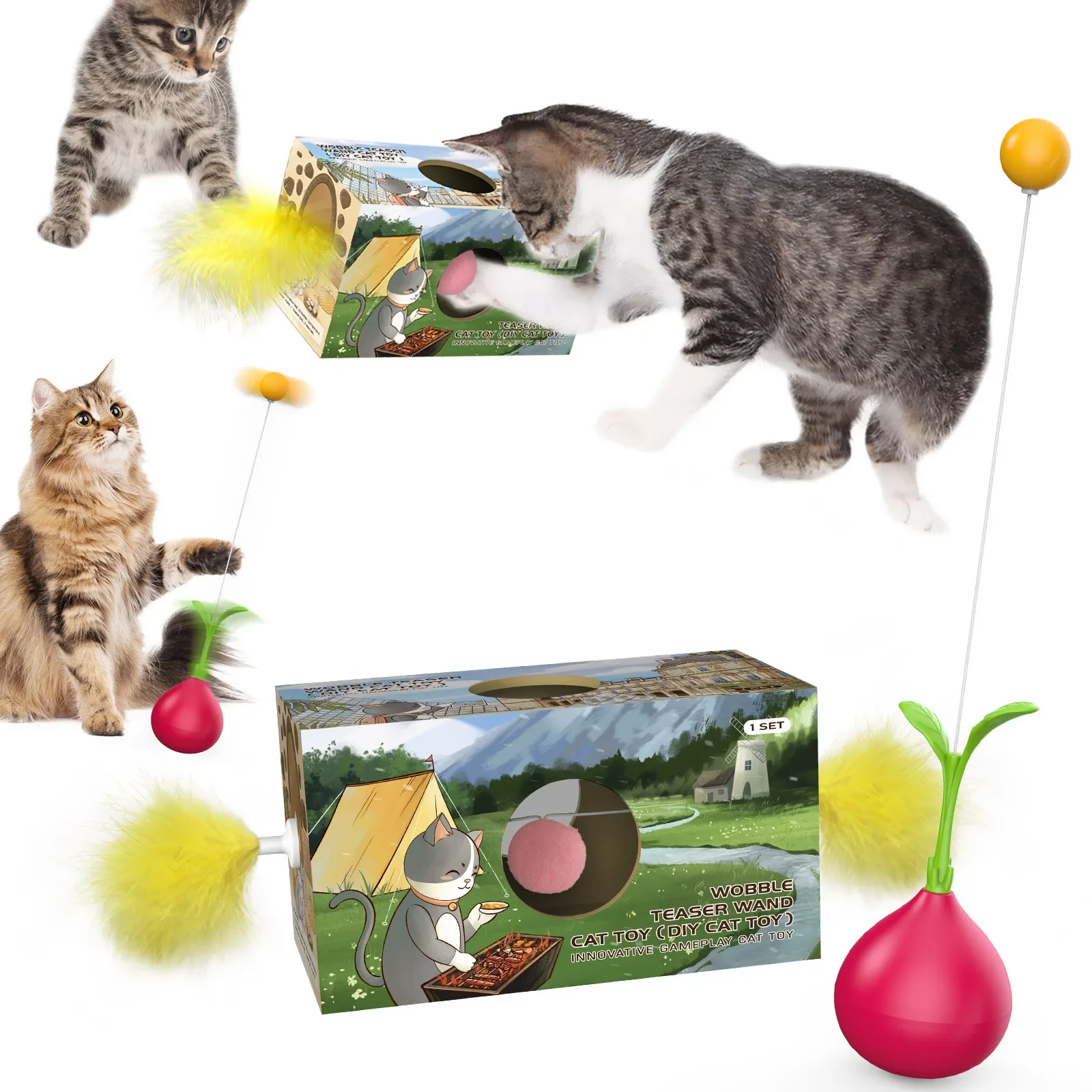 Cat Toy Cat Teaser Stick Funny Tumbler Toys Pet Toy Durable Bite Teaser Self-weight Balance Tumbler Toy Kitten Toys Pet Supplies