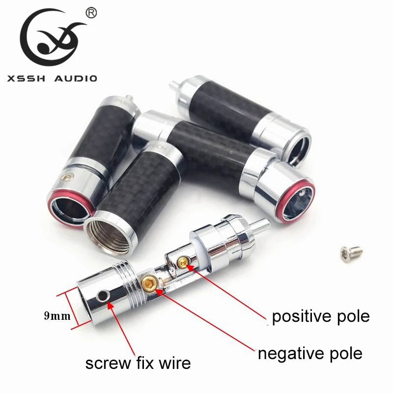 Rca xssh yivo 4個8個ハイエンドハイファイdiy 9ミリメートル黒炭素繊維ロジウムメッキ男性オーディオrcaプラグジャック用ケーブルコード